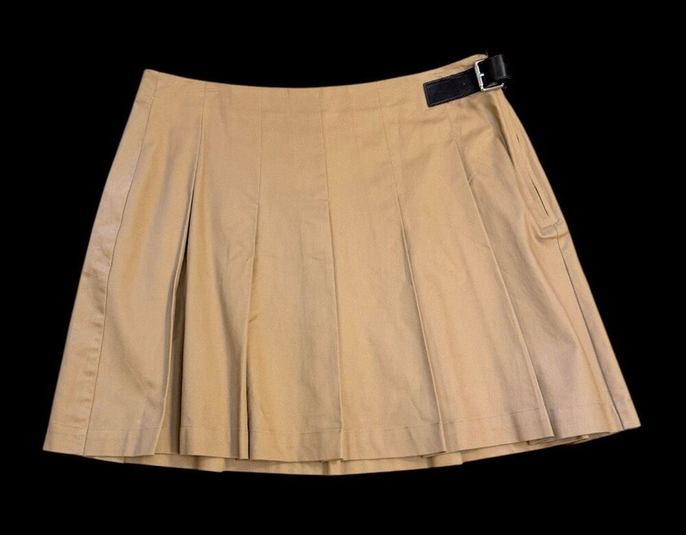 NWT LOFT Khaki Pleated Mini Skirt Sz. 14 Buckle Academic Preppy - Picture 2 of 11